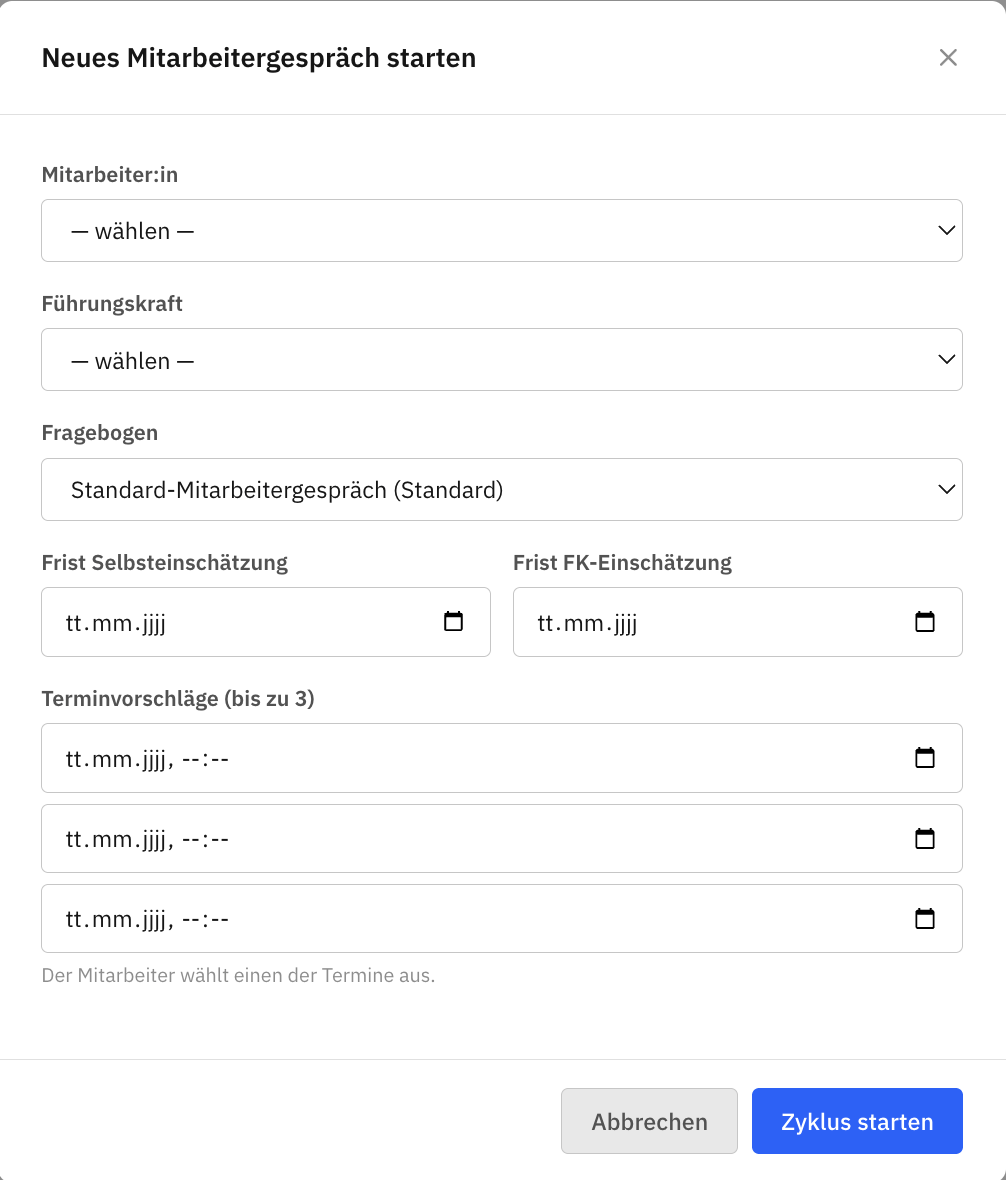 Modal Neues Mitarbeitergespräch starten